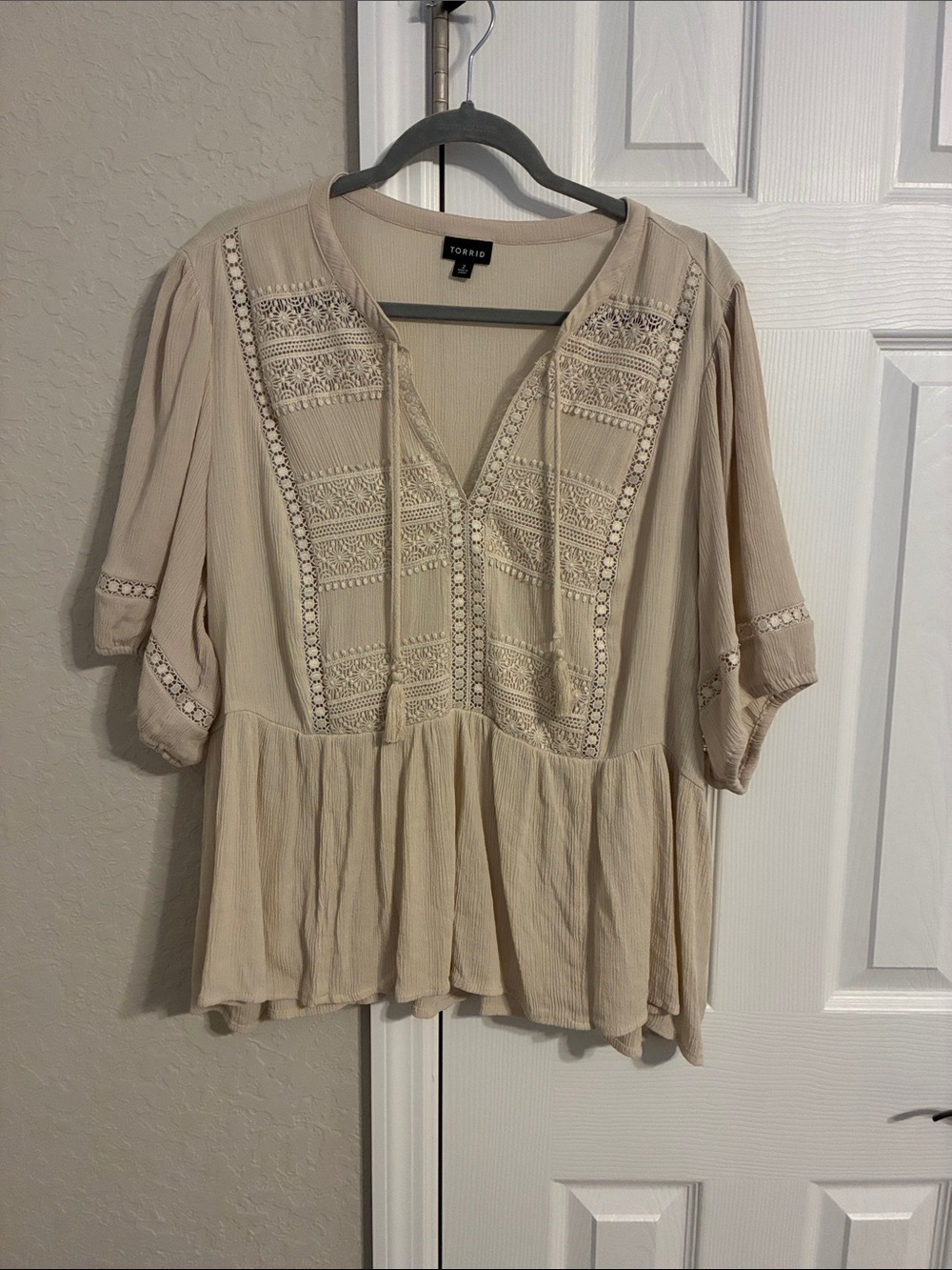 torrid cream crochet peplum tunic top
